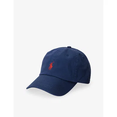 Polo Ralph Lauren Womens  Sport Brand-embroidered Cotton-twill Cap In Newport Navy Red