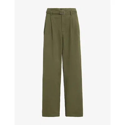 Polo Ralph Lauren Womens  Straight-leg Belted-waist Cotton And Linen Trousers In Green