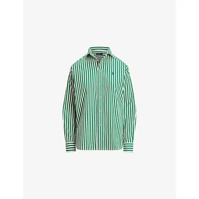 Polo Ralph Lauren Womens Striped Oxford Cotton Shirt 1323d Green Grass/white