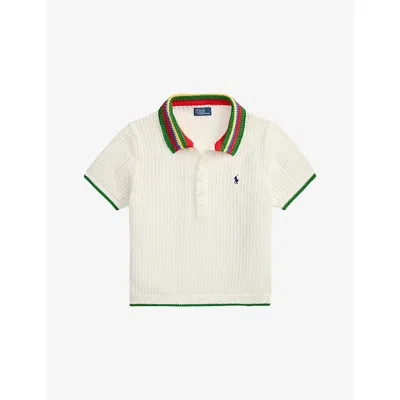 Polo Ralph Lauren Womens White Multi Striped-collar Short-sleeve Cotton-blend Polo In Neutral