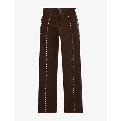 Polo Ralph Lauren Womens  Studded Tapered-leg Corduroy Trousers In Brown
