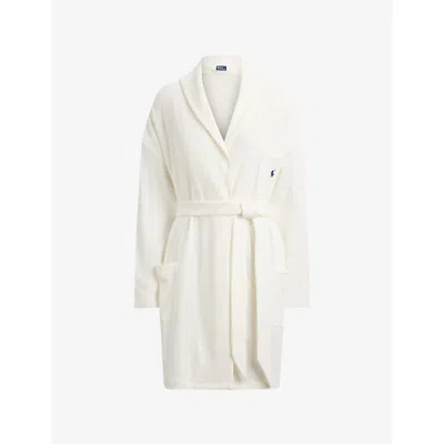 Polo Ralph Lauren Womens Ecru Waffle Logo-embroidered Cotton-blend Robe In White