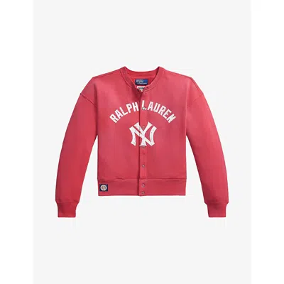 Polo Ralph Lauren Womens Sunrise Red Yankees-print Relaxed-fit Cotton-blend Cardigan In Brown