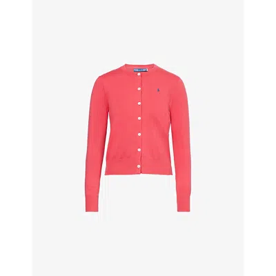 Polo Ralph Lauren Womens  Brand-embroidery Round-neck Stretch-cotton Blend Cardigan In Red