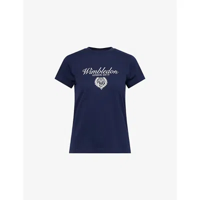 Polo Ralph Lauren Womens Refined Navy  X Wimbledon Logo-print Short-sleeve Cotton T-shirt