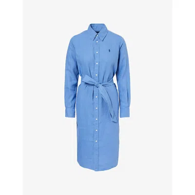Polo Ralph Lauren Womens Belted Long-sleeves Linen Midi Dress Retreat Blue