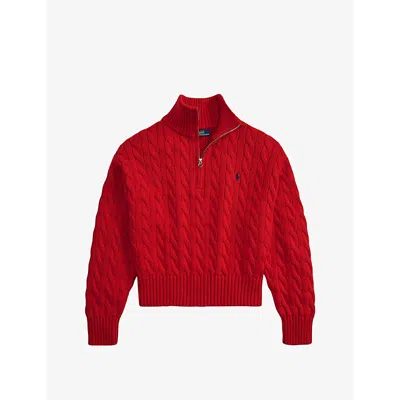 Polo Ralph Lauren Womens Rl2000 Red Brand-embroidered Cable-knitted Cotton Jumper