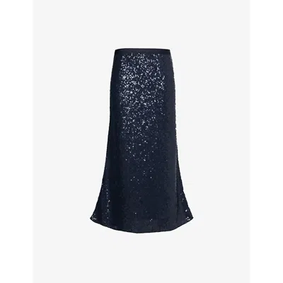 Polo Ralph Lauren Womens Deep Navy Sequinned A-line Knitted Midi Skirt