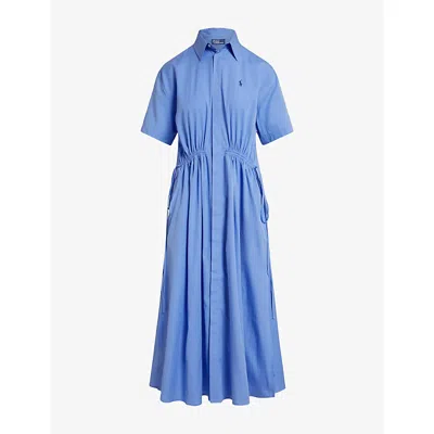 Polo Ralph Lauren Womens Southport Blue Brand-embroidered Short-sleeved Cotton Midi Dress In Black