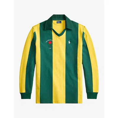 Polo Ralph Lauren Womens Striped Brand-embroidered Cotton Rugby Shirt Green Yellow