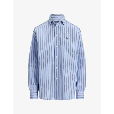 Polo Ralph Lauren Womens Striped Brand-embroidered Cotton Shirt Blue-white Mul