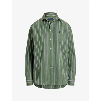 Polo Ralph Lauren Womens Striped Brand-embroidered Cotton Shirt Green-white Mul