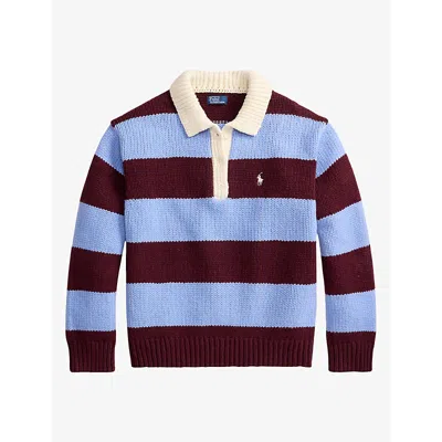 Polo Ralph Lauren Womens Striped Wool-blend Rugby Jumper Harvardwne/nwlitchblue