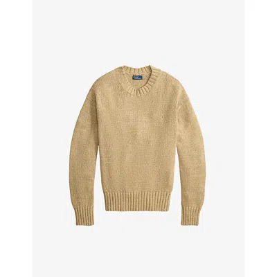 Polo Ralph Lauren Womens Tan Heather Brand-embroidered Knitted Cotton Jumper In Multi