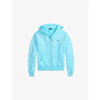 Polo Ralph Lauren Womens Turquoise Nova Logo-embroidered Zip-up Cotton-blend Hoody In Blue