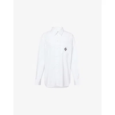 Polo Ralph Lauren Womens  Brand-embroidery Curved-hem Cotton-poplin Shirt