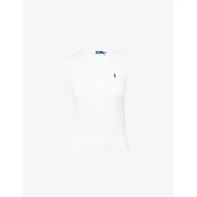 Polo Ralph Lauren Womens Cable-knit Sleeveless Cotton Top White Xl
