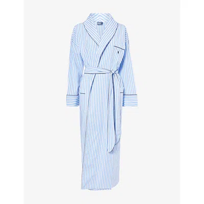 Polo Ralph Lauren Womens White Cloud X Hydrangea Heritage Stripe Cotton Robe