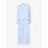 Polo Ralph Lauren Womens White Cloud X Hydrangea Stripe Long-sleeve Cotton Pyjama Set Xl