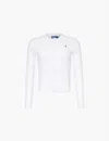 POLO RALPH LAUREN WOMENS WHITE LOGO-EMBROIDERED CABLE-KNIT COTTON CARDIGAN