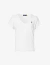 Polo Ralph Lauren Womens  Logo-embroidered V-neck Cotton-jersey T-shirt In White