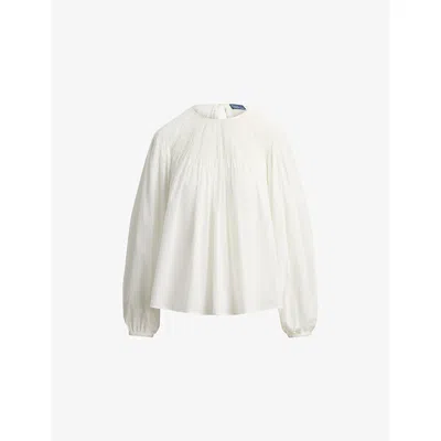 Polo Ralph Lauren Womens White Pintuck Volume-sleeved Cotton Blouse Xs