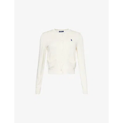 Polo Ralph Lauren Womens White Round-neck Two-welt-pockets Cotton Cardigan Xs