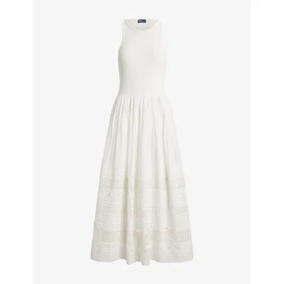 Polo Ralph Lauren Womens White Sleeveless Lace-trim Stretch-cotton Tank Dress