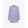 Polo Ralph Lauren Womens Wht Cloud X Beacon Blu Stripe Crop Boxer Short Cotton Pyjama Set In Blue