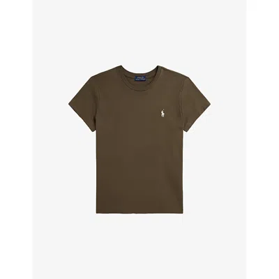Polo Ralph Lauren Womens York Brown Brand-embroidered Short-sleeved Cotton-jersey T-shirt