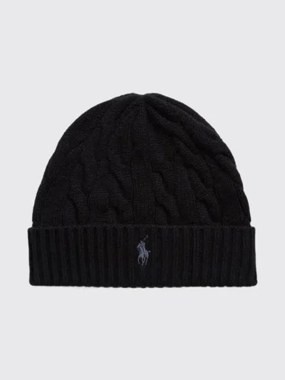 Polo Ralph Lauren Wool And Cashmere Blend Beanie With Contrast Pony Logo In Black