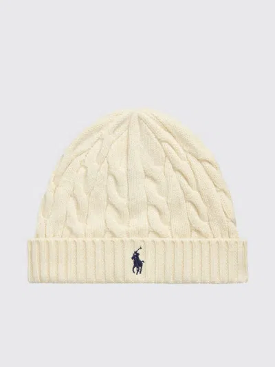 Polo Ralph Lauren Wool And Cashmere Blend Beanie With Contrast Pony Logo In Neutral