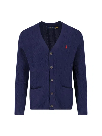 Polo Ralph Lauren Wool And Cashmere Blend Cardigan In Blue