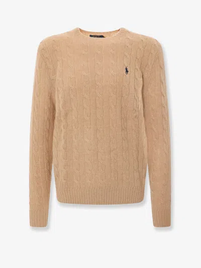 Polo Ralph Lauren Beige Cable Knit Crewneck Sweater With Pony Embroidery On The Front In Wool And Cashmere Man In Nude