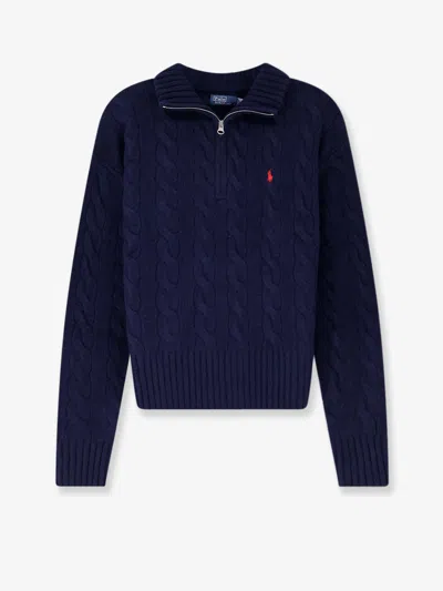Polo Ralph Lauren Wool And Cashmere Blend Sweater With Contrasting Embroidered Logo In Blue