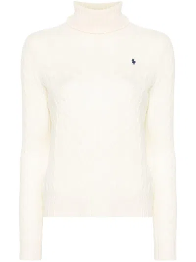 Polo Ralph Lauren Wool And Cashmere Blend Turtleneck Sweater With Logo  In Neutral