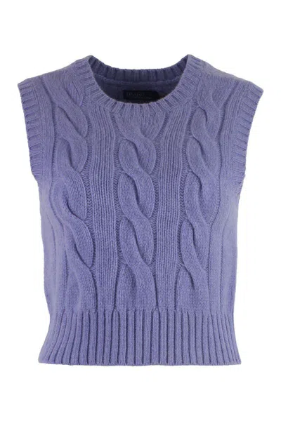 Polo Ralph Lauren Cropped Cable Wool-cashmere Sweater In Purple