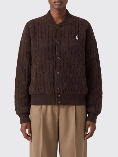 Polo Ralph Lauren Wool And Cashmere Bomber Collar Relaxed Fit Cardigan In Brown
