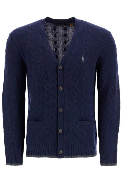 Polo Ralph Lauren Wool And Cashmere Braided Cardigan In Blue