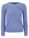 Polo Ralph Lauren Wool And Cashmere Braided Sweater In Light Blue
