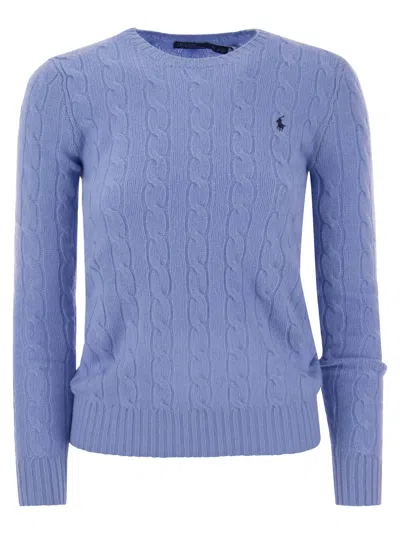 Polo Ralph Lauren Wool And Cashmere Braided Sweater In Light Blue
