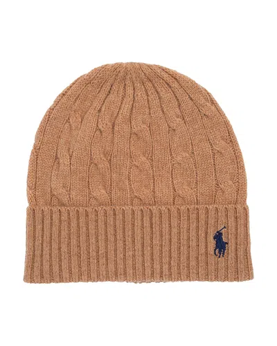 Polo Ralph Lauren Wool & Cashmere Cable Beanie In Brown