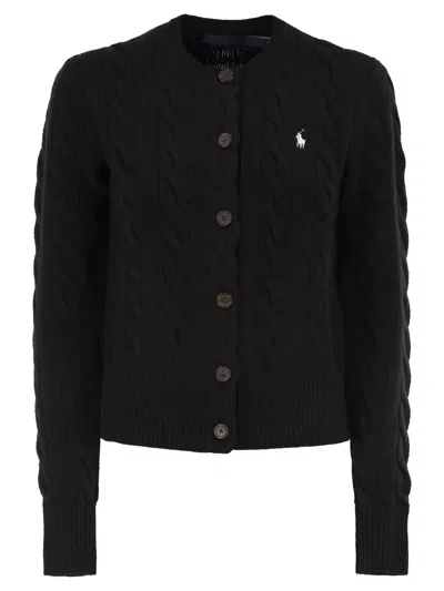 Polo Ralph Lauren Wool And Cashmere Cable Knit Cardigan In Black