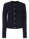 Polo Ralph Lauren Pony Cable-knit Wool And Cashmere Cardigan In Blue