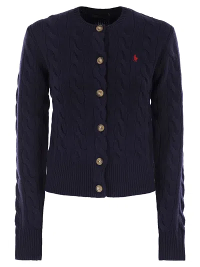 Polo Ralph Lauren Wool And Cashmere Cable Knit Cardigan In Blue