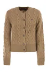 Polo Ralph Lauren Wool And Cashmere Cable Knit Cardigan In Brown
