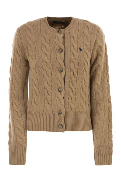 Polo Ralph Lauren Wool And Cashmere Cable Knit Cardigan In Brown