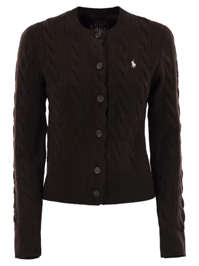 Polo Ralph Lauren Wool And Cashmere Cable Knit Cardigan In Brown