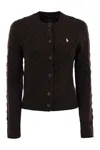 Polo Ralph Lauren Wool And Cashmere Cable Knit Cardigan In Brown