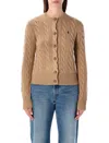 Polo Ralph Lauren Wool And Cashmere Cable Knit Cardigan In Brown